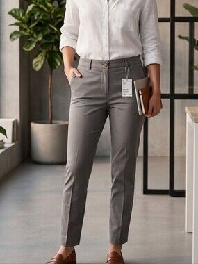 H&M Taupe Chino Pants Womens Size 6 Cotton Stretch Smart Casual Trousers NWT
